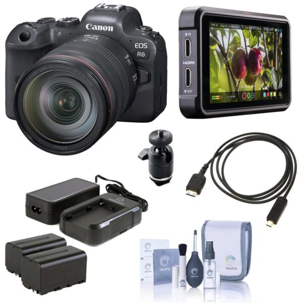 Canon EOS R6 FF Mirrorless Camera wRF 24-105mm USM Lens Bundle wAtomos Kit