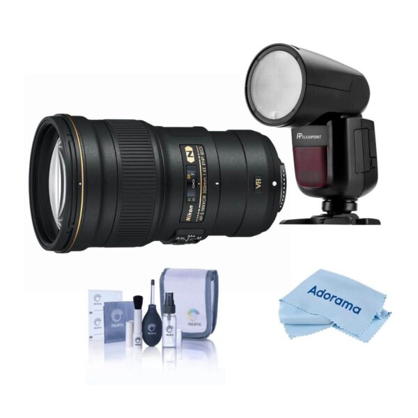 Nikon 300mm f4E PF ED VR AF-S NIKKOR Lens,USA Warranty WZoom Li-on X Flash Kit