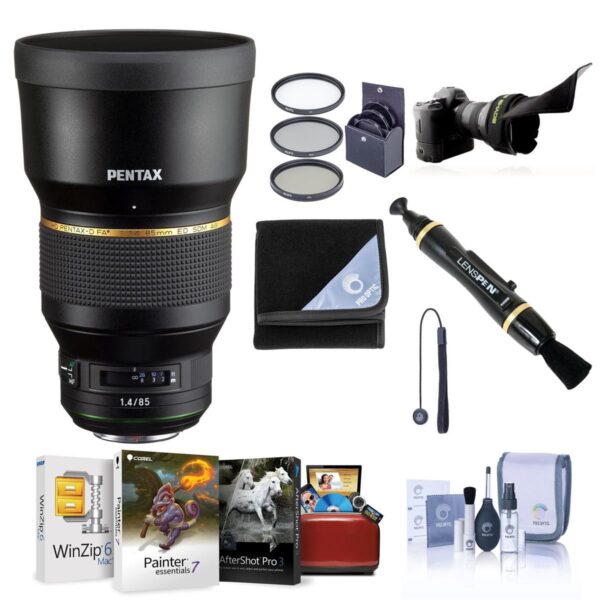 Pentax HD FA 85mm f1.4 ED SDM AW Lens, Black with Mac Software & Accessory Kit