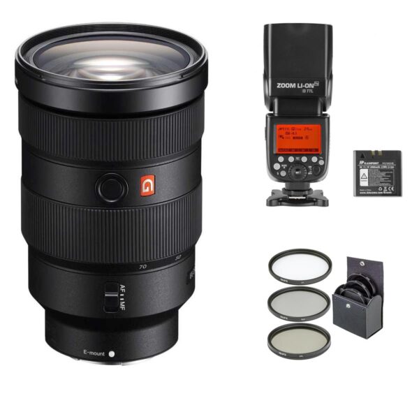 Sony FE 24-70mm f2.8 GM E-Mount Lens, with Flashpoint Zoom Li-ion R2 Flash